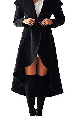 Women's Winter Wool Trench Coat Wrap Large Collar High Low Jacket Outwear with Belt