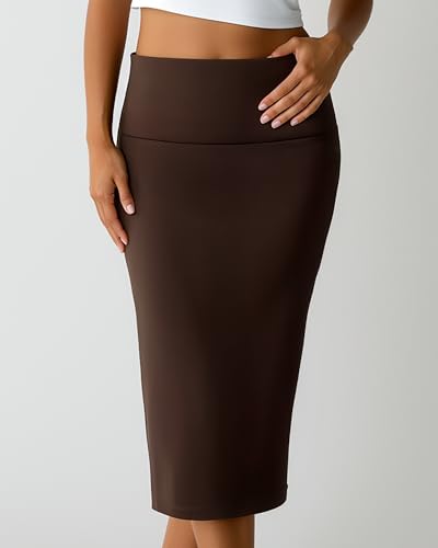 3 Pack: Womens Soft Midi Skirt – High Waisted Pencil Work Office Business Casual Skirts with Back Slit Plus