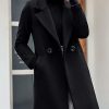 Womens Elegant Notched Collar Button Wool Blend Solid Long Pea Coat Overcoat