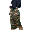 Casual Camo Cargo Skirts for Women Sexy High Split Frayed Raw Hem Pencil Maxi Skirts with Pockets