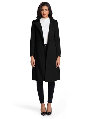Long Wool Coats for Women Double Breasted Vintage Fall Winter Pea Coat Jackets