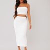 Textured Crop Tube Top & Pencil Skirt Set (Color : White, Size : Medium)