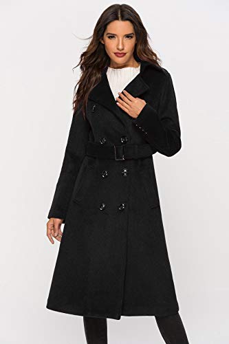 Womens Wool Coat Double Breasted Pea Coat Winter Long Trench Coat with Belt
