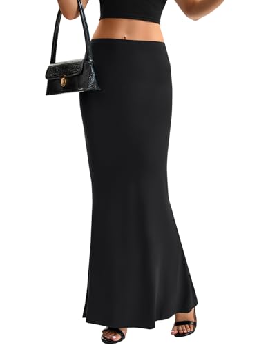 Women's High Waist Elastic Flare Sexy Bodycon Basic Slim Maxi Skirt