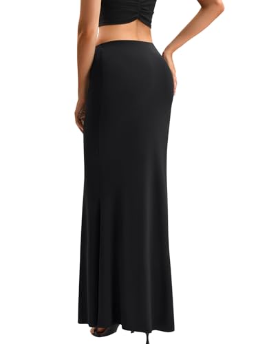 Women's High Waist Elastic Flare Sexy Bodycon Basic Slim Maxi Skirt