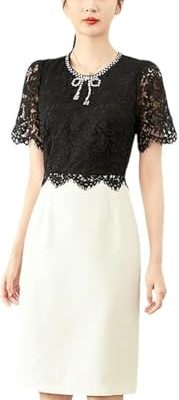 Women’s Dresses Beading Bow Detail Summer Lace Casual Skirt Crewneck Style Pencil Silhouette Hit Color Dress