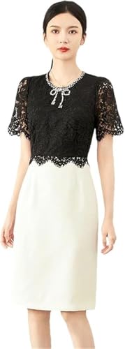 Women’s Dresses Beading Bow Detail Summer Lace Casual Skirt Crewneck Style Pencil Silhouette Hit Color Dress