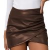 Womens Fuax Leather Skirt High Waist Bodycon Mini Asymmetrical Ruched Wrap Skirts with Shorts