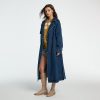 Women's Lapel Denim Trench Coat Long Sleeve Double Midi Classic Breasted Jackets With Belt