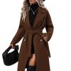 Womens Long Wool Pea Coat Notched Lapel Double Breasted Trench Coat Winter Warm Overcoat with Belt