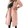 Womens Notched Lapel Collar Coats Open Front Long Jackets Overcoat with Belt