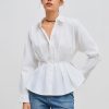 Womens Shirts Dressy Casual Pleated Button Down Shirt Long Sleeve Work Blouse Collar Solid Top