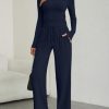 Women's 2 Piece Matching Lounge Sets Fall Fashion Two Pieces Sweat Outfits Long Sleeve Wide Leg Pants Tracksuits