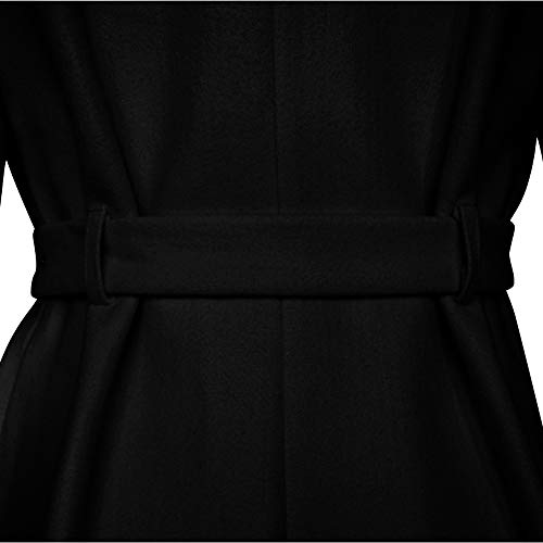 Women's Winter Wool Trench Coat Wrap Large Collar High Low Jacket Outwear with Belt