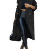 Womens Trench Coat Winter Lapel Double Breasted Long Pea Coat Casual Work Office Overcoat with Pocket