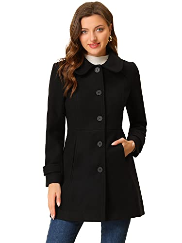 Women's Peter Pan Collar Overcoat Winter Dressy Button Single Breasted Long Coat