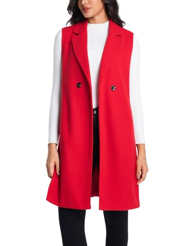 Womens Long Wool Vest Fall Winter Sleeveless Blazer Jackets Wool Coat