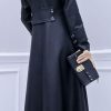 Women's Elegant Lapel Collar 2 Button Fit-Flare Pu Leather Long Trench Coat
