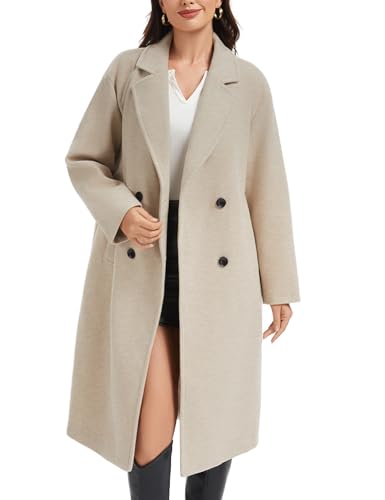Women's Long Pea Coat Double Breasted Notch Lapel Trench Coat Office Work Peacoat Jacket Dress Coat