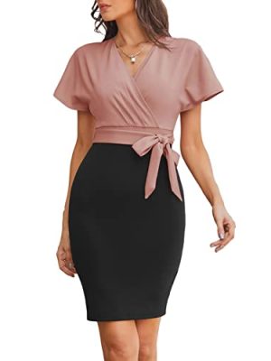 Women's Business Pencil Dress Short Sleeve Wedding Guest Office Work Dresses Cocktail Party