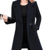 Womens Elegant Notched Collar Button Wool Blend Solid Long Pea Coat Overcoat