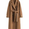 Womens Pea Coats Fall Long Trench Coat Double Breasted Button Down Lapel Belted Peacoat