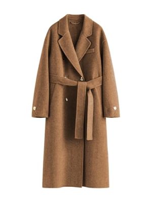 Womens Pea Coats Fall Long Trench Coat Double Breasted Button Down Lapel Belted Peacoat