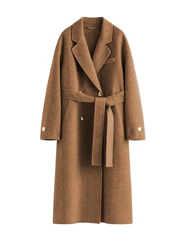 Womens Pea Coats Fall Long Trench Coat Double Breasted Button Down Lapel Belted Peacoat