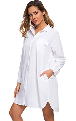 Women's Long Sleeve V Neck Button Down Shirt Dresses Casual Summer Dress with Pocket