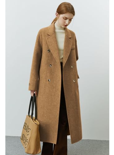 Womens Pea Coats Fall Long Trench Coat Double Breasted Button Down Lapel Belted Peacoat