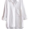 Women's Long Sleeve Shirts Button Down Blouse Cotton Tunic High Low Tops