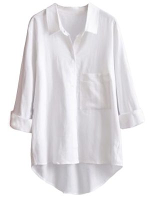 Women's Long Sleeve Shirts Button Down Blouse Cotton Tunic High Low Tops