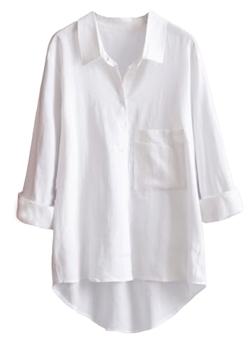 Women's Long Sleeve Shirts Button Down Blouse Cotton Tunic High Low Tops