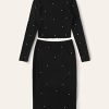 Two Piece Outfits for Women Pearl Beaded Lettuce Edge Rib-Knit Tee and Pencil Skirt Set (Color : Black, Size : X-Small)