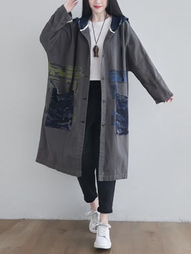 Women's Plus Size Distressed Denim Jacket Loose Fit Trench Coat Casual Long Sleeve Outerwear for Everyday Fashion