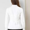 Women's Mock Neck Blouse Ruffle Work Office Cotton Pleated Button Up Shirt