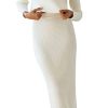 Women's Ribbed Sweater Sets Crop Top and Maxi Bodycon Skirt Sets 2 Piece Outfits
