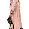 Womens Notched Lapel Collar Coats Open Front Long Jackets Overcoat with Belt