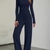 Women's 2 Piece Matching Lounge Sets Fall Fashion Two Pieces Sweat Outfits Long Sleeve Wide Leg Pants Tracksuits