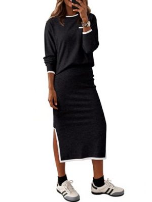 2 Piece Skirts Sets For Women Fall Fashion 2025 Sweater Dress Knit Lounge Travel Outfits Winter Clothing