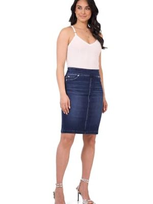 Women’s Ease into Comfort Pull-On Stretch Denim Skirt – Soft Jean Fabric, Flattering Slim Fit, All-Day Comfort