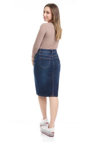 Repreve Denim Knee-Length Jean Skirt for Women with Pockets - Melrose