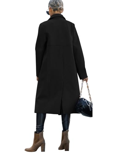 Womens Trench Coat Winter Lapel Double Breasted Long Pea Coat Casual Work Office Overcoat with Pocket