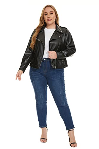 Women's Faux Leather Jackets, Zip Up Motorcycle Short PU Moto Biker Outwear Fitted Plus Size Coat