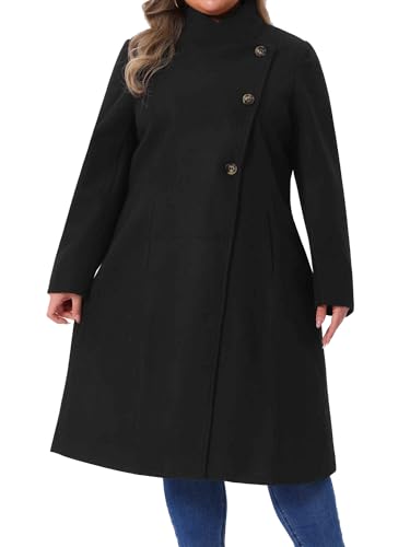 Women's Plus Size Overcoat Classic Stand Collar Long Sleeve Outwear Winter Long Trench Coat