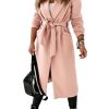 Womens Notched Lapel Collar Coats Open Front Long Jackets Overcoat with Belt