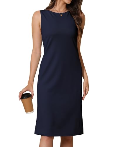 Women Business Sheath Midi Dress, 2025 Summer Sleeveless A-line Slimming Work Pencil Skirt