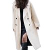 Women's Notched Collar Wool Blend Pea Coat Winter Double Breasted Trench Coat Long Oversized Button Down Overcoats