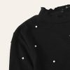 Two Piece Outfits for Women Pearl Beaded Lettuce Edge Rib-Knit Tee and Pencil Skirt Set (Color : Black, Size : X-Small)