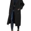 Womens Trench Coat Winter Lapel Double Breasted Long Pea Coat Casual Work Office Overcoat with Pocket